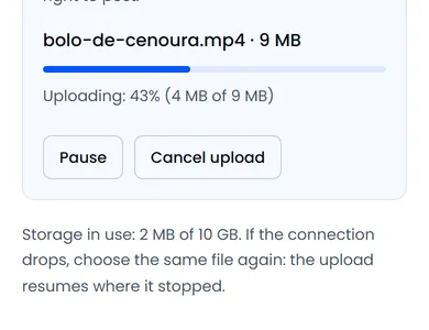 A video upload in progress, with the progress bar