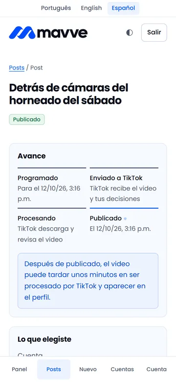 Página del post con el avance hasta publicado